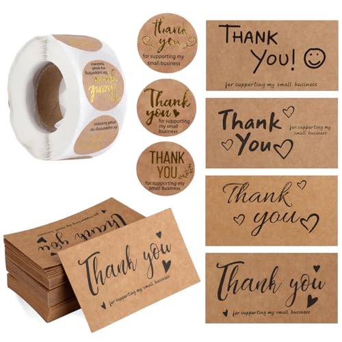 600PCS Thank You Stickers & Business Cards Kit for Small Businesses
