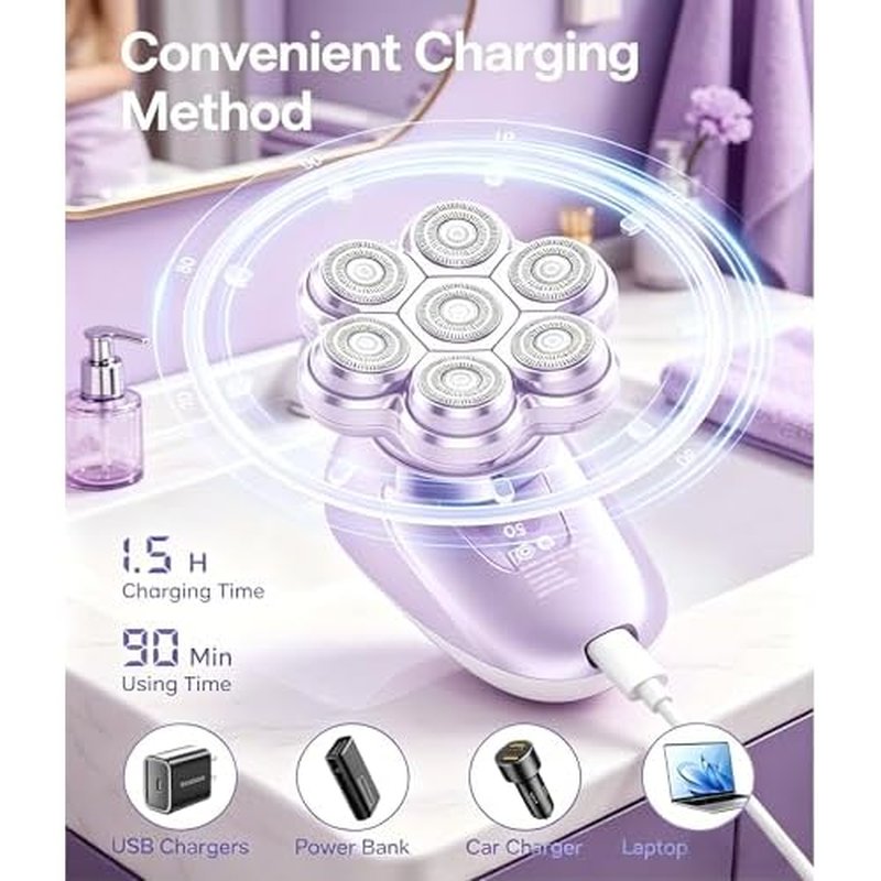 Electric Razors for Women, 7D Magnetic Heads Full Body Shaver, 5-in-1 Waterproof Wet Dry Hair Remover with LED Display, Bikini Trimmers for Underarms, Face, Legs, Lips, Arms