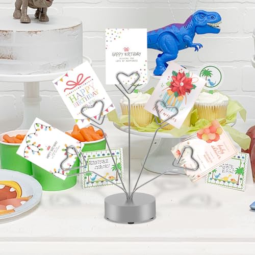 Heart-Shaped Photo Tree Holder with Round Base - 5 Branch Display Stand