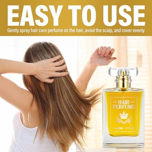Hair Perfume, Moist Essential Oils for Dry Damaged Hair, Long-lasting Hair Refreshes Mist, Fragrance Pheromone Perfume for Women, Nourishing Dry Hair, Provides Softness and Brilliant Shine, 1.7fl oz