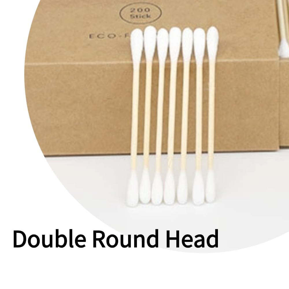 Premium Cotton Swabs - Biodegradable Organic Double Tips for Ear Wax Removal | 200 Pack, Green