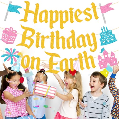 Happiest Birthday on Earth Banner - Princess Party Decorations