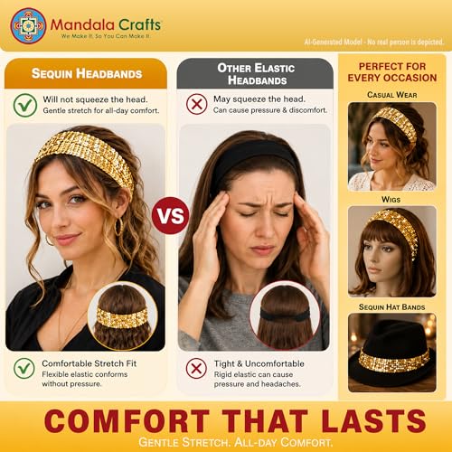 Red Glitter Sequin Headbands for Women - 12-Pack Elastic Bands