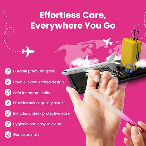 Dr. Dana Precision Glass Nail File with Travel Case - Double-Sided Etched Nail File for Natural Nails