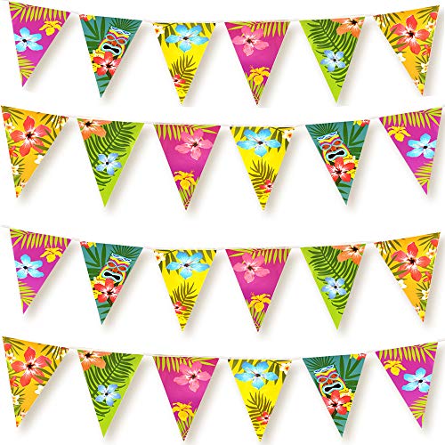 FEPITO Hawaiian Bunting Banner - 4 Pack Tropical Luau Decor
