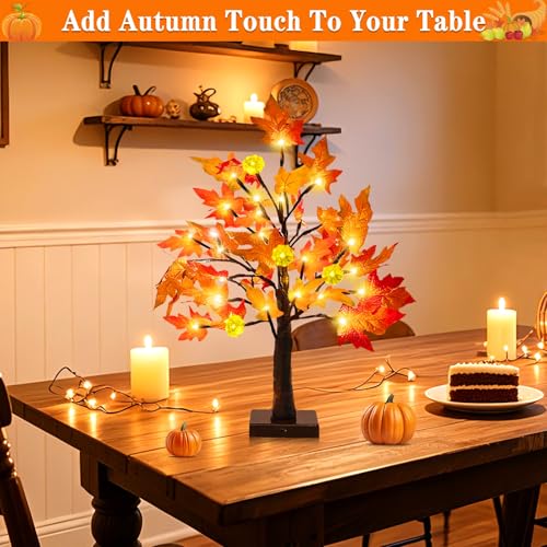 18 Inch Prelit Fall Maple Tree with Pumpkin Lights | Warm White LED
