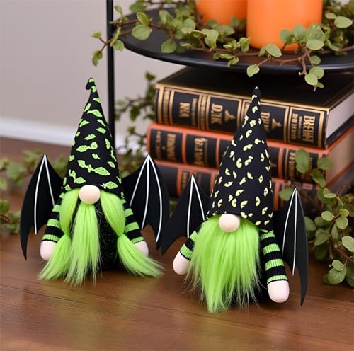 Green Bat Gnome Plush Decoration - Halloween Table Decor