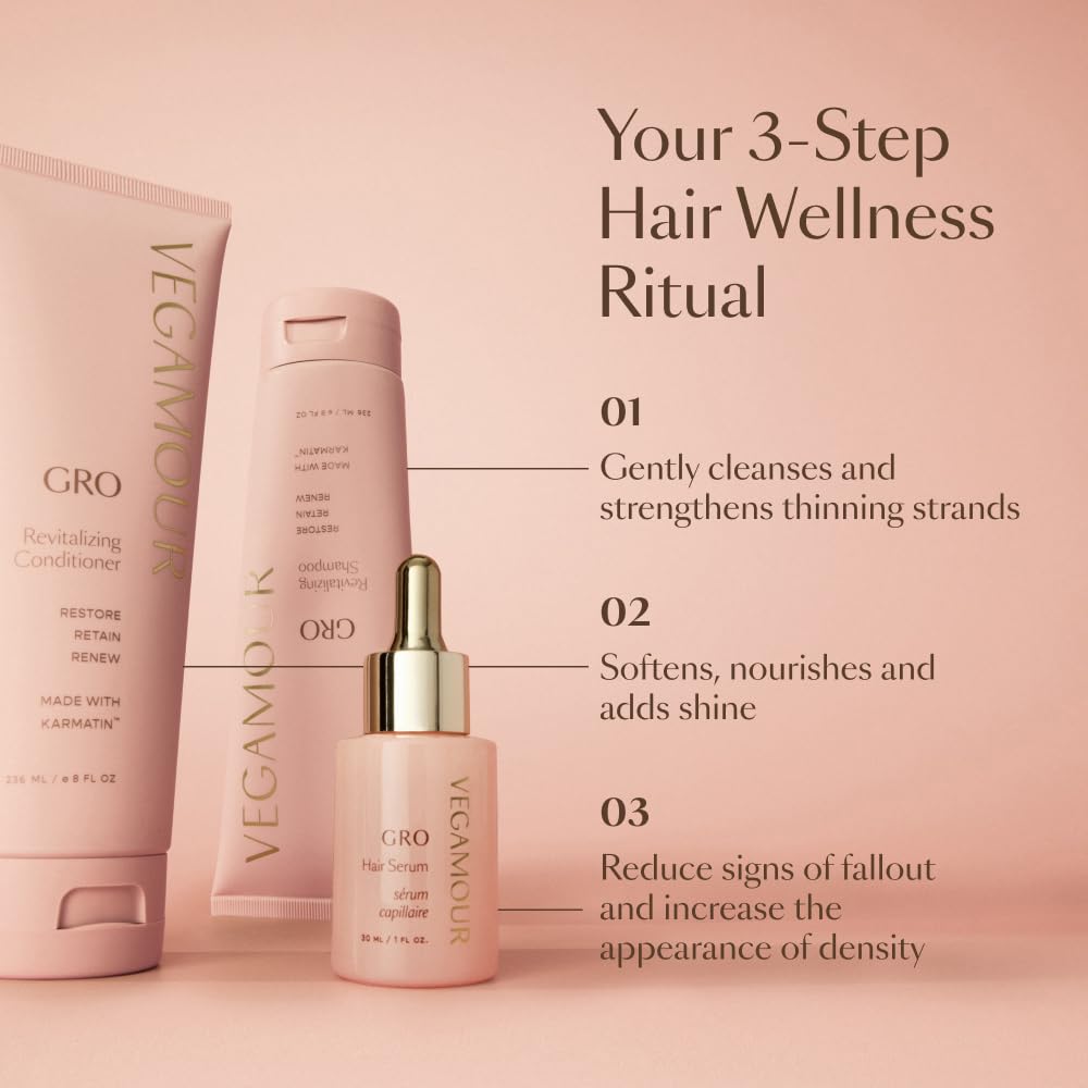 VEGAMOUR GRO Revitalizing Shampoo & Conditioner Duo | Thicker, Fuller Hair, Sulfate-Free, Vegan Keratin, Natural Citrus Scent