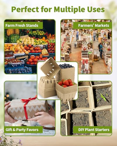 30 Pack Natural Pulp Berry Baskets - Vented Produce Containers