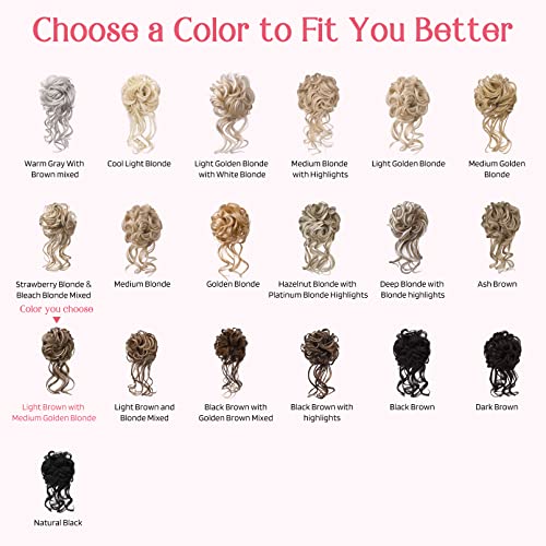 HOOJIH 2PCS Messy Bun Hair Piece, Tousled Curly Updo Scrunchie Extensions
