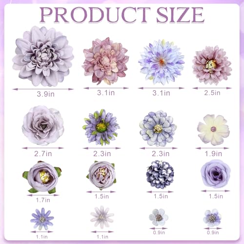 48-Piece Mixed Purple Silk Flower Heads Set for DIY Crafts & Decor