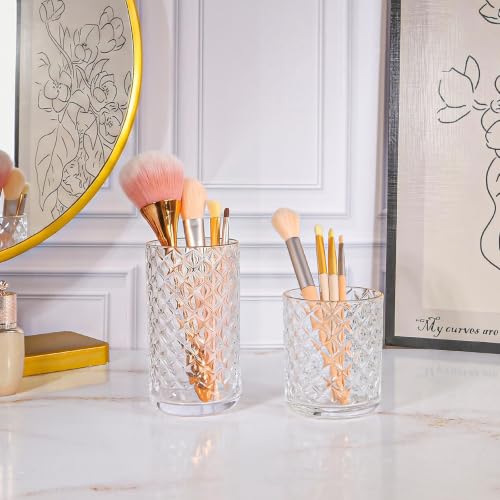 DASITON Glass Makeup Brush Holder, Diamond Pattern Crystal Cosmetic Cup
