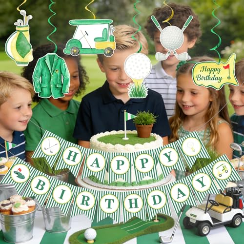 Golf Birthday Decorations Set - Happy Birthday Banner & Hanging Swirls