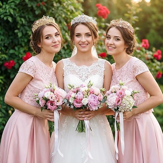 Yopay 6 Pack Gold Crystal Tiara Crowns for Women & Girls