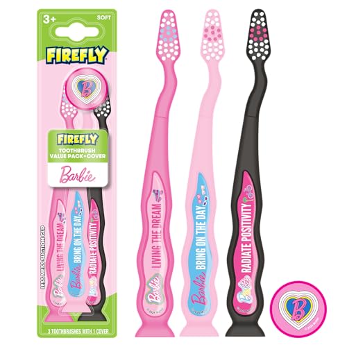 Firefly Barbie Toothbrush Value Pack - 3 Soft Bristle Brushes for Kids
