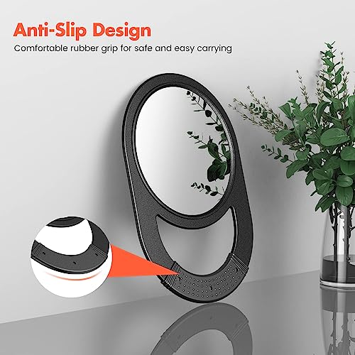 TASALON Unbreakable Hand Mirror with Rubber Grip - Black