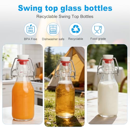 6 Pack 4oz Airtight Flip Top Glass Bottles for Kombucha & Fermentation