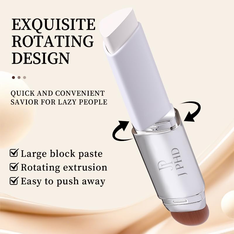 Color Changing Foundation Stick - 2-in-1 White & Natural | Includes Brush, Ideal for Mature Skin