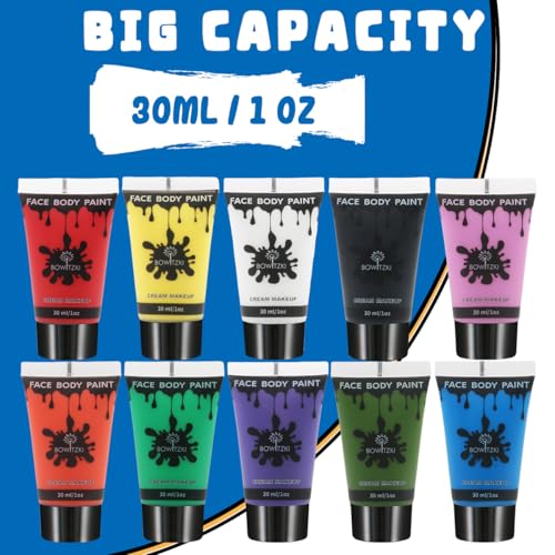 Bowitzki 10-Color Face & Body Paint Set - 30ml Cream Makeup