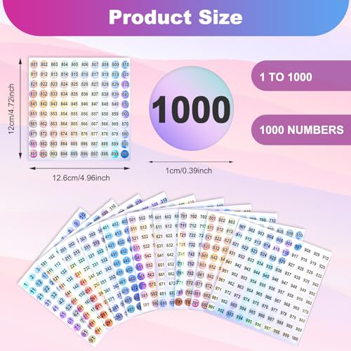 Self-Adhesive Number Stickers 1-1000 - Waterproof Round Labels