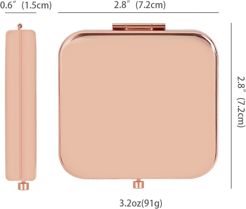 Compact Rose Gold Square Mirror - Double-Sided 1X/2X Magnifying | 2.8” x 2.8” Mini Purse Accessory for Women
