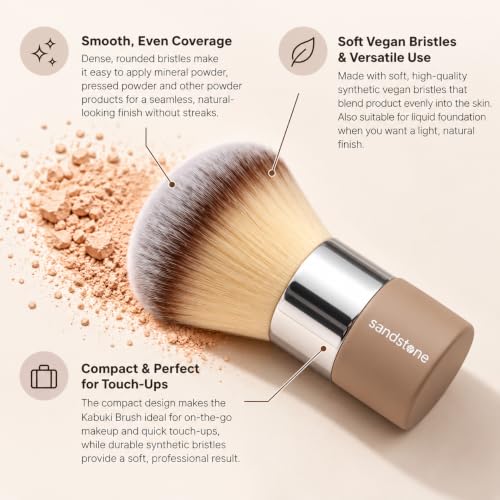 Sandstone Scandinavia Vegan Kabuki Brush - Travel-Size Makeup Brush for Face & Powder Application