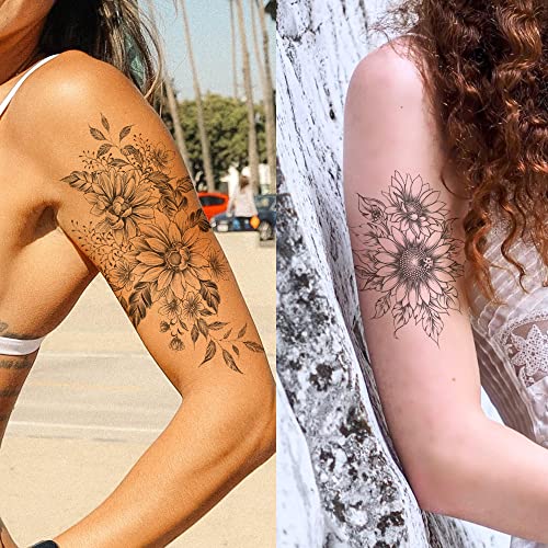 Ceresa Black Flower Temporary Tattoos - 14 Sheets for Arms, Legs, Body (Variation: Black Flower)