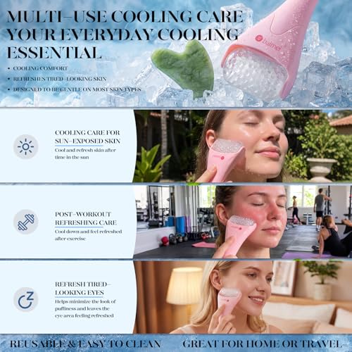 BAIMEI IcyMe Ice Roller for Face and Gua Sha Facial Tool Set, Ice Face Roller Reduces Puffiness Relieves Migraines Skin Care Tools, Self Care for Women - Pink
