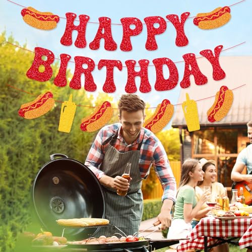 Hot Dog Happy Birthday Banner for Kids' BBQ Party Decorations