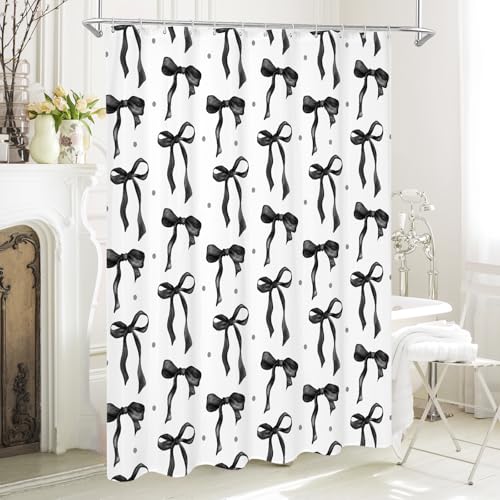 Cute Bow Shower Curtain - Black Aesthetic Waterproof 72x72