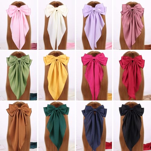 MRJ 4 Pcs Satin Hair Bows - Large Hair Clips for Women & Girls