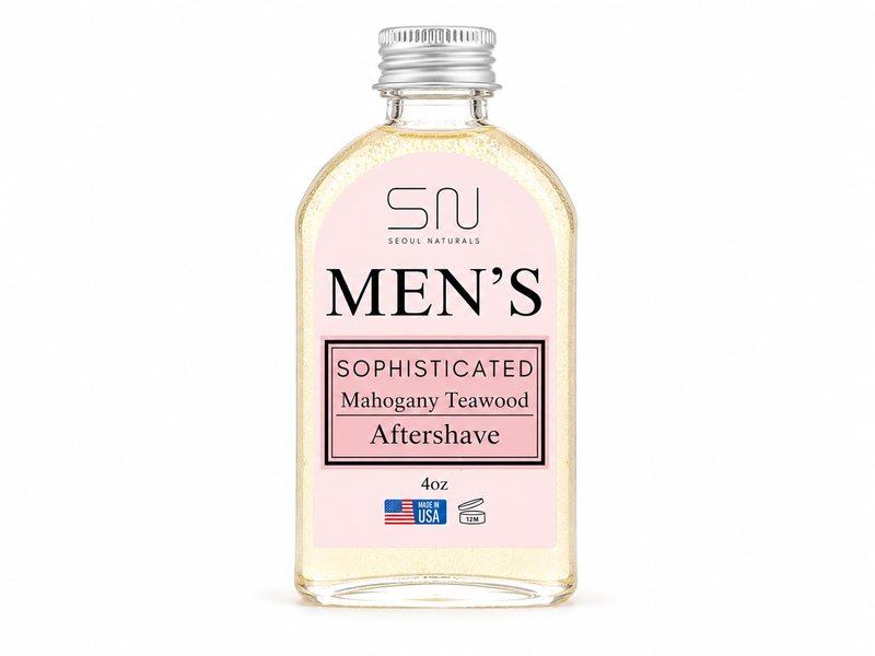Seoul Naturals Men's Sophisticated Mahogany Teakwood Aftershave, alcohol free, k beauty, 4 oz