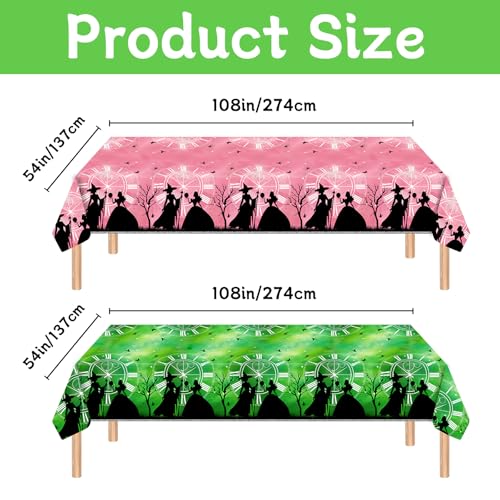 4 Pack Pink and Green Witch-Themed Disposable Tablecloths - 54 x 108 Inches