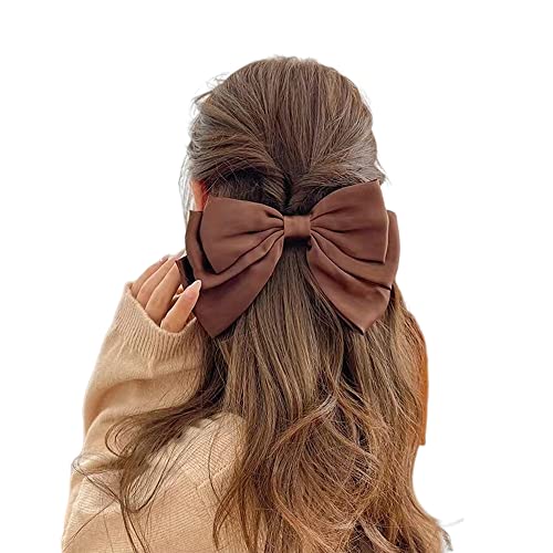 Kefley Short Tail Brown Satin Bow Hair Clips for Women & Girls - Classic Hair Accessories