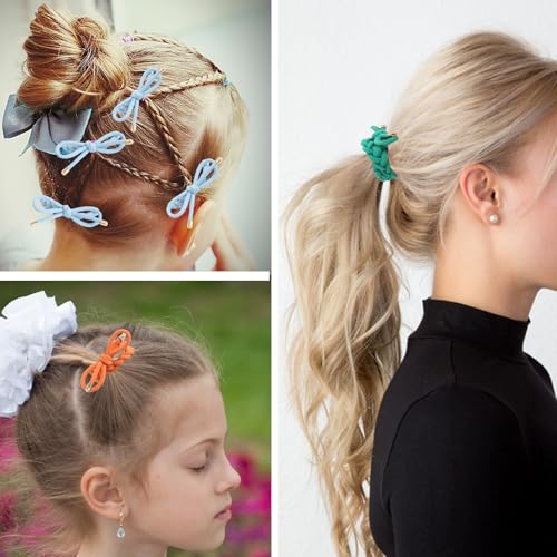 16PCS Braided Hair Ties with Bows | Adjustable Rubber Bands for Women & Girls