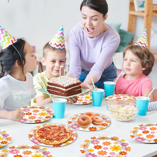 48 Pack Daisy Flower Paper Plates - 7 Inch Disposable Dinnerware Set