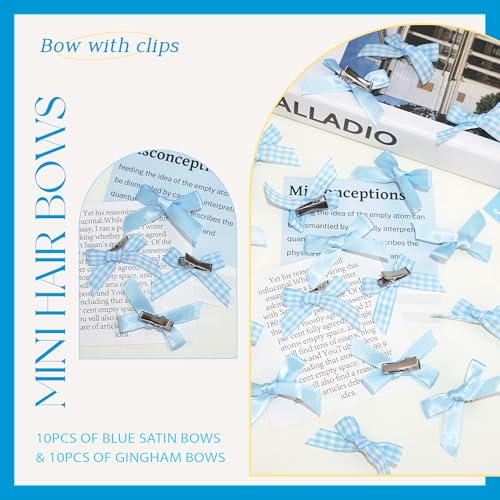 Blue Plaid Hair Bow Clips 20pcs Mini Gingham & Y2K Hair Accessories for Girls & Women
