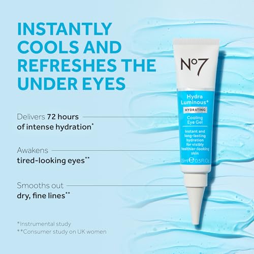 No7 HydraLuminous+ Cooling Eye Gel with Hyaluronic Acid, 0.5 Fl Oz