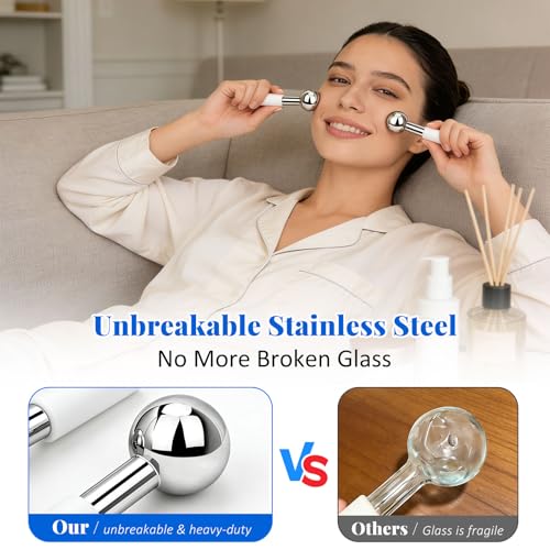 Under Eye Ice Globes - Stainless Steel Facial Massager for Puffiness & Soothing
