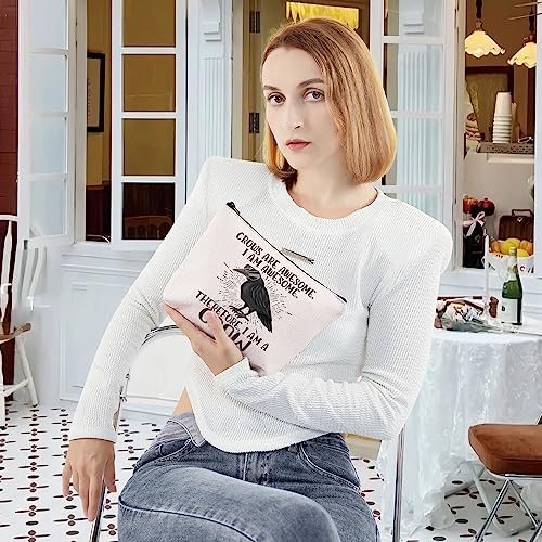 Crows Are Awesome Makeup Bag - LEVLO Cotton Cosmetic Pouch