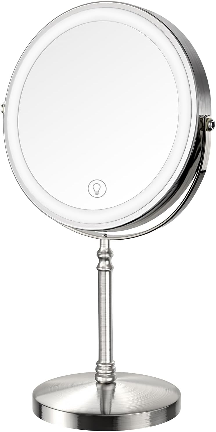 Double-Sided Makeup Mirror - 3000mAh Rechargeable Vanity Mirror | 1X/10X Magnification, Adjustable Brightness, 3 Colors