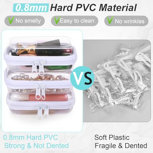 Hoolerry Clear Hard Zipper Case Pouch Set of 3, White, S