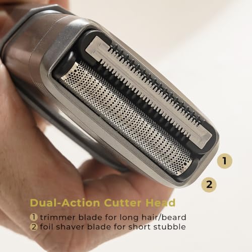 Aesfee Waterproof Dual-Action Foil Shaver for Men – Face, Head & Body, USB-C Rechargeable