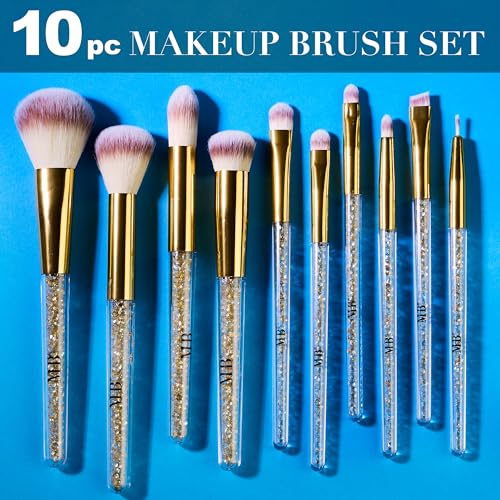 Gold 10pc Professional Makeup Brush Set - Soft Bristle for Women