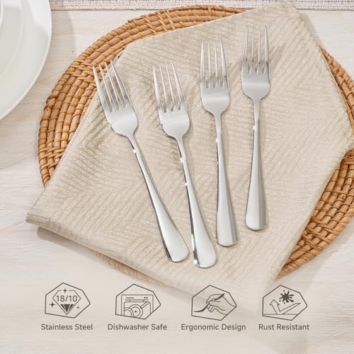 HIKAA 4-Piece Dinner Fork Set - 8-Inch Stainless Steel Cutlery
