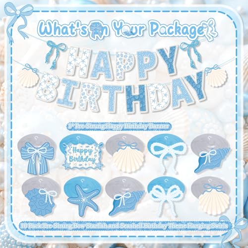 Coastal Seashell Birthday Party Decorations with Banner & Swirls