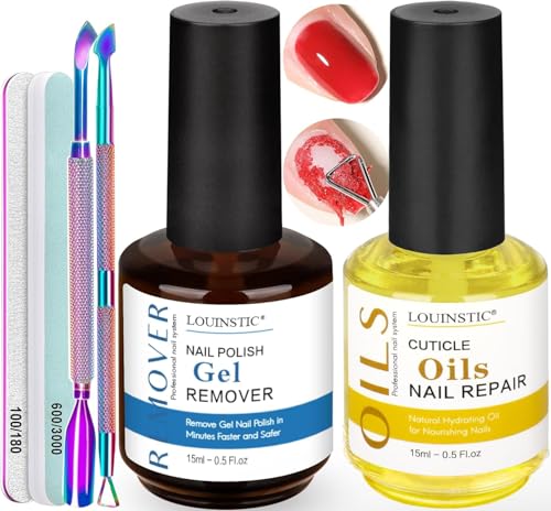 LOUINSTIC Gel Polish Remover Kit with Cuticle Oil & Tools