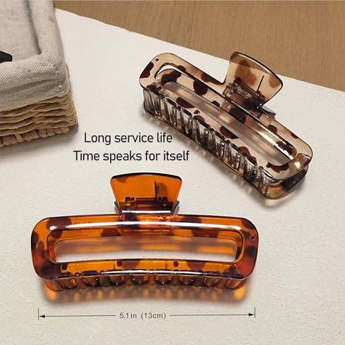 Nalodu 5 Inch XL Unbreakable Hair Claw Clips 2 Pack - Strong Glossy Rectangle for Thick Curly Hair