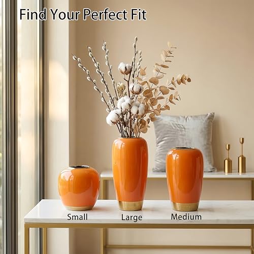 Modern Orange Ceramic Vase | 6.89 Inch Glossy Finish for Home Décor