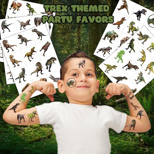 60 Pre-Cut 3D T-Rex Dinosaur Temporary Tattoos for Kids